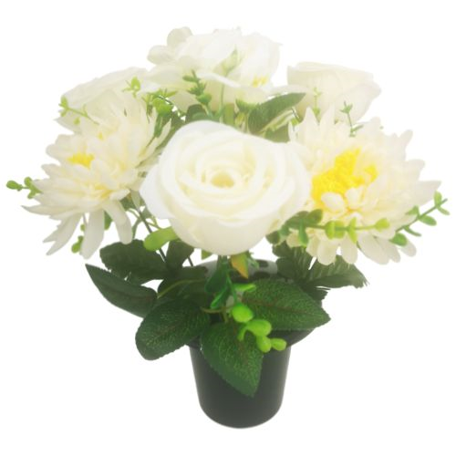 Chrysanthemum & Roses Memorial Grave Pot - Ivory/Cream