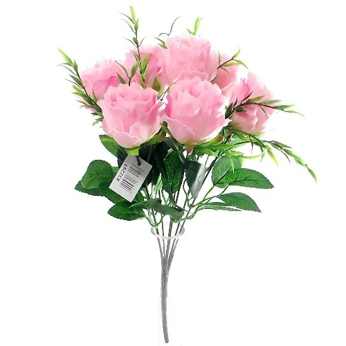 38cm Crinkled Edge Rosebud Bundle Pink with Grass - Artificial Flower