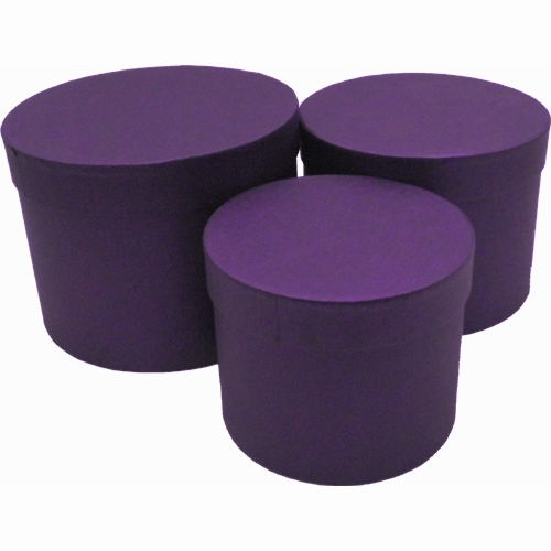 Set of 3 - Round Purple Hat Box Boxes - Storage Florist Home Gift Decoration