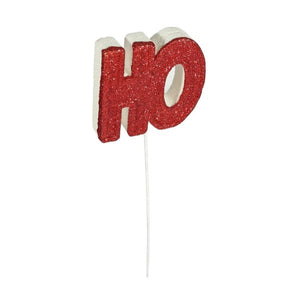 30cm Glitter "HO" Pick Red White Candy Design - Christmas Wreath Decoration