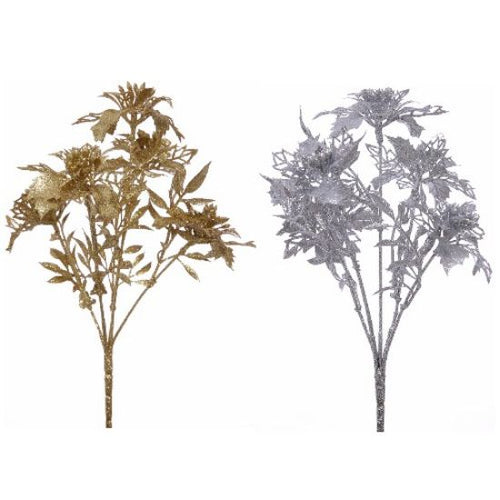 36 x 29cm Glittered Poinsettia Bunches Silver Gold - Christmas Artificial Flower - FULL BOX