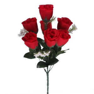 32cm Red Rosebud Bush with Gyp - 7 Heads Artificial Flower