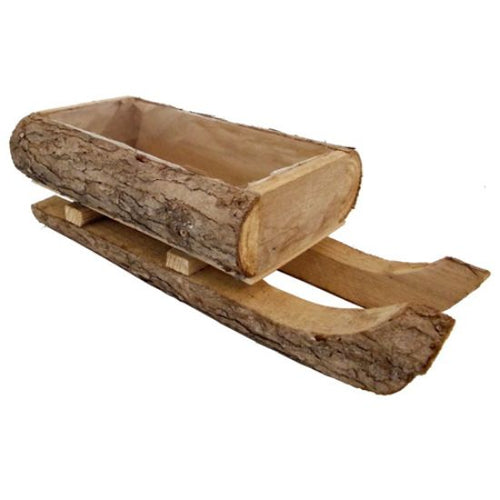 32cm Plastic Lined Wooden Christmas Sleigh Planter