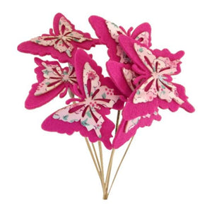6 x 50cm Cerise Felt Butterfly with spring Bouquet Pick - Decoration Floral