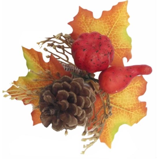 18cm Autumnal Pick - Maple Leaf Pumpkin & Cone