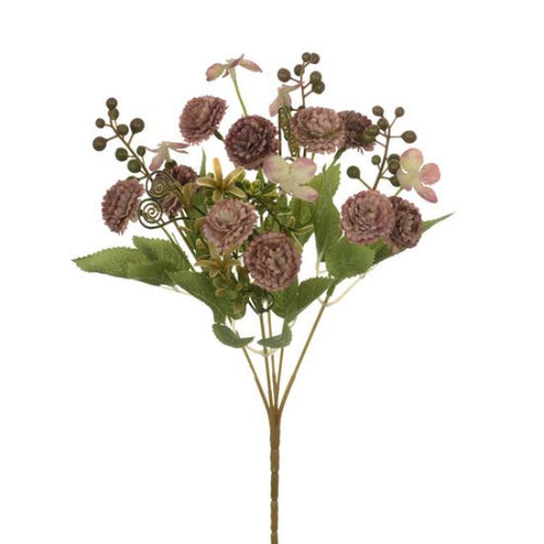 32cm Chrysanthemum Hydrangea and Berry Bush - Vintage Pink Mauve