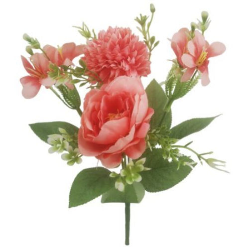 31cm Pink Peony, Spikey Mum and Wild Lily Bush