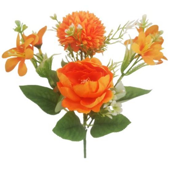 31cm Orange Peony, Spikey Mum and Wild Lily Bush