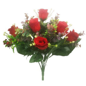 43cm Red Velvet Effect Rosebud Berry and Eucalyptus Bunch