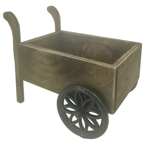 22cm Wooden Cart Wheelbarrow Planter - Flower Garden Plant Pot