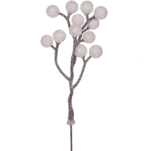 100 x 17cm White Glittered Berry Picks - FULL BAG