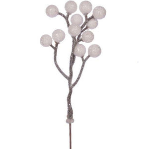100 x 17cm White Glittered Berry Picks - FULL BAG