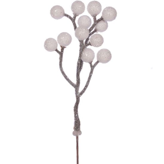 100 x 17cm White Glittered Berry Picks - FULL BAG