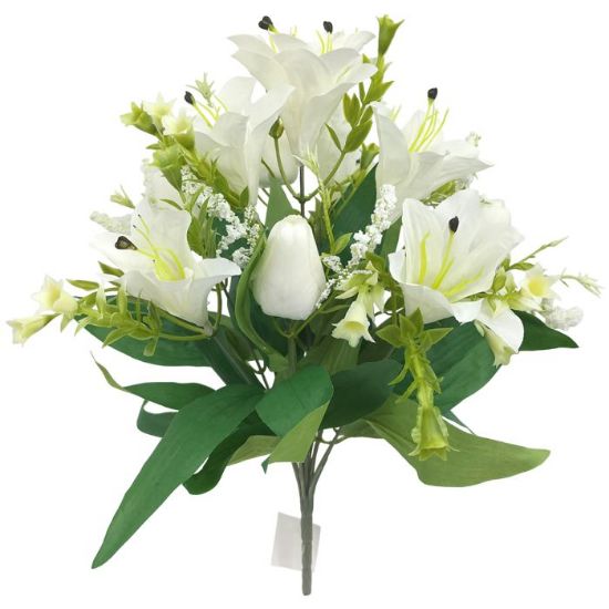 39cm Ivory Lily and Tulip Bundle with Foliage - Artificial Spring Bunch