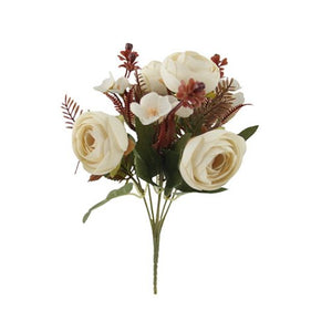 32cm Cream Brown Mixed Ranunculus and Hydrangea Bunch - Autumn