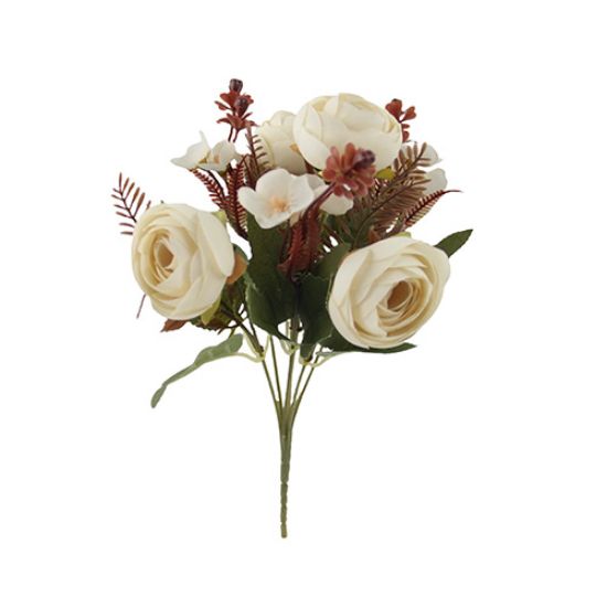 32cm Cream Brown Mixed Ranunculus and Hydrangea Bunch - Autumn