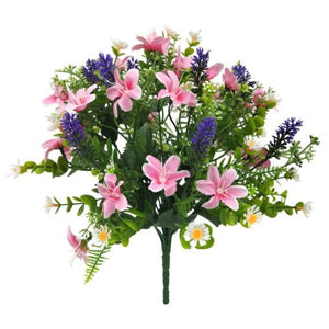 36cm Pink / Purple Satin Lily and Lavender Bush - Artificial Spring Flower