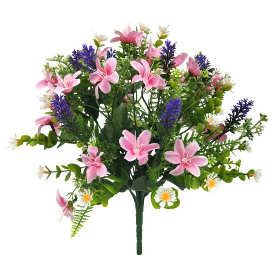 36cm Pink / Purple Satin Lily and Lavender Bush - Artificial Spring Flower