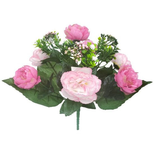 32cm Pink Peony Bush with Berries - Artificial Flower