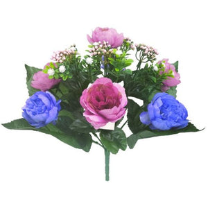 32cm Pink and Blue Peony Bush with Berries - Artificial Flower