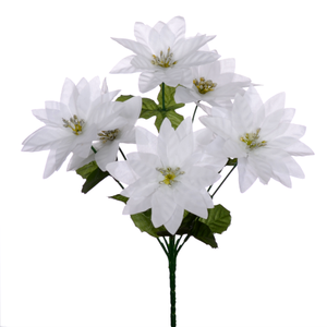 34cm White Poinsettia Bush - 7 Heads - Christmas Artificial Xmas Flower