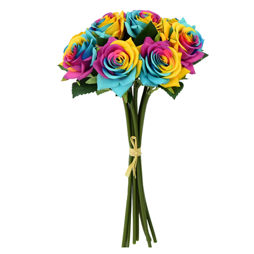 35cm Rainbow Rose Bunch Bundle - Artificial Flower