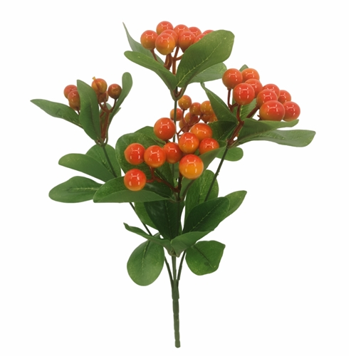 32cm Orange Berry Bush with Foliage - Artificial
