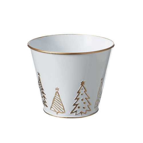 12cm x 15cm Oasis White and Gold Christmas Metal Pot