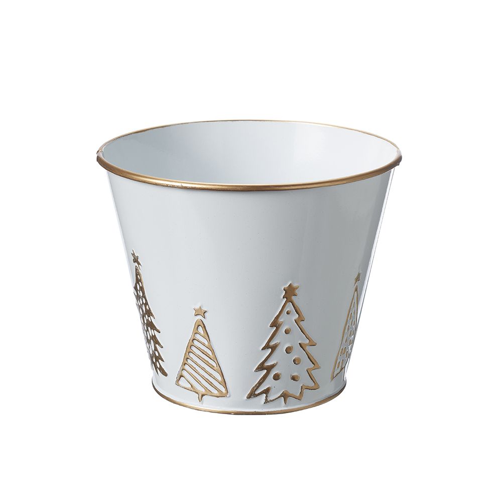 12cm x 15cm Oasis White and Gold Christmas Metal Pot