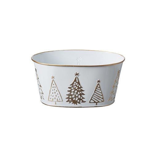 18cm Oasis White and Gold Christmas Metal Trough