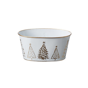 18cm Oasis White and Gold Christmas Metal Trough