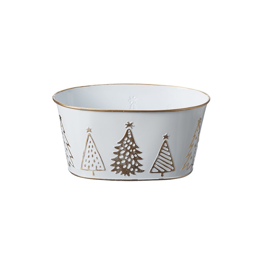 18cm Oasis White and Gold Christmas Metal Trough