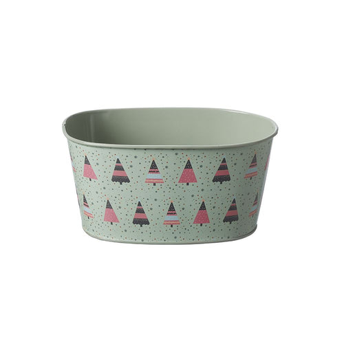 18cm Oasis Sage Green and Pink Christmas Tree Metal Trough