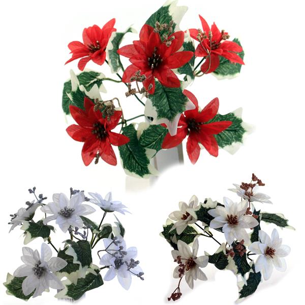 48 x 28cm Glittered Poinsettia and Gyp Bunch - Red Ivory White - FULL BOX