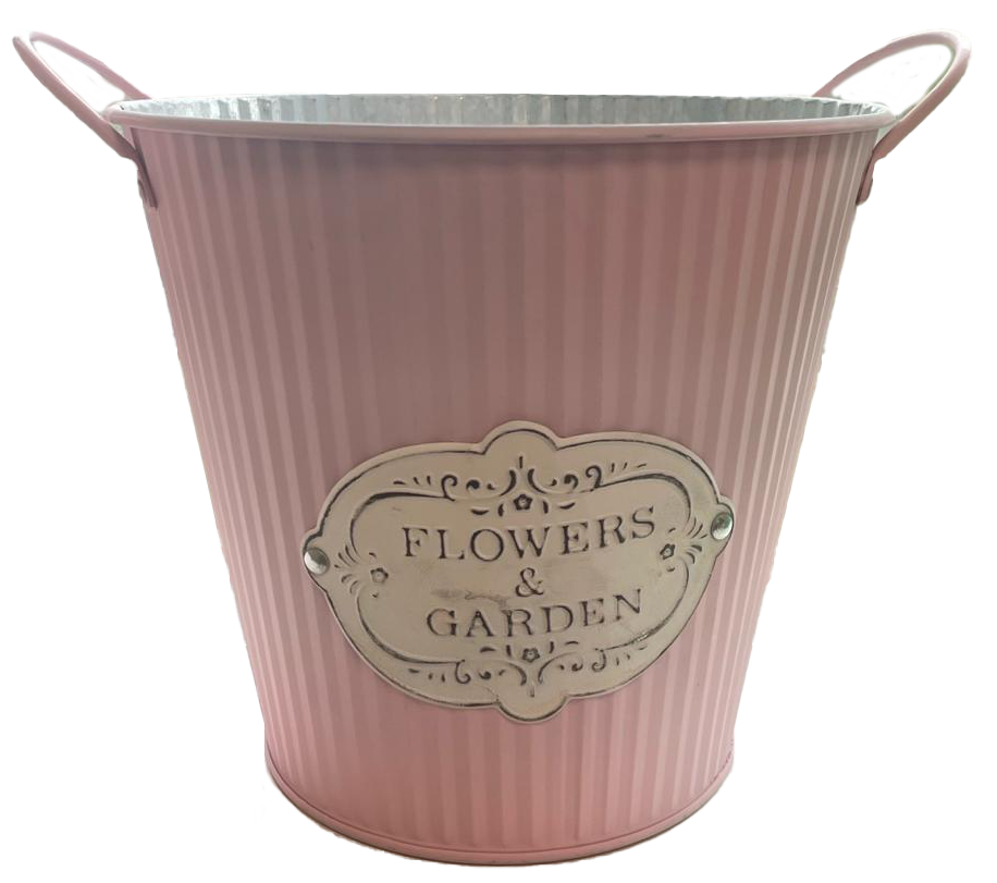 17cm Baby Pink 'Flowers and Garden' Zinc Pot Container
