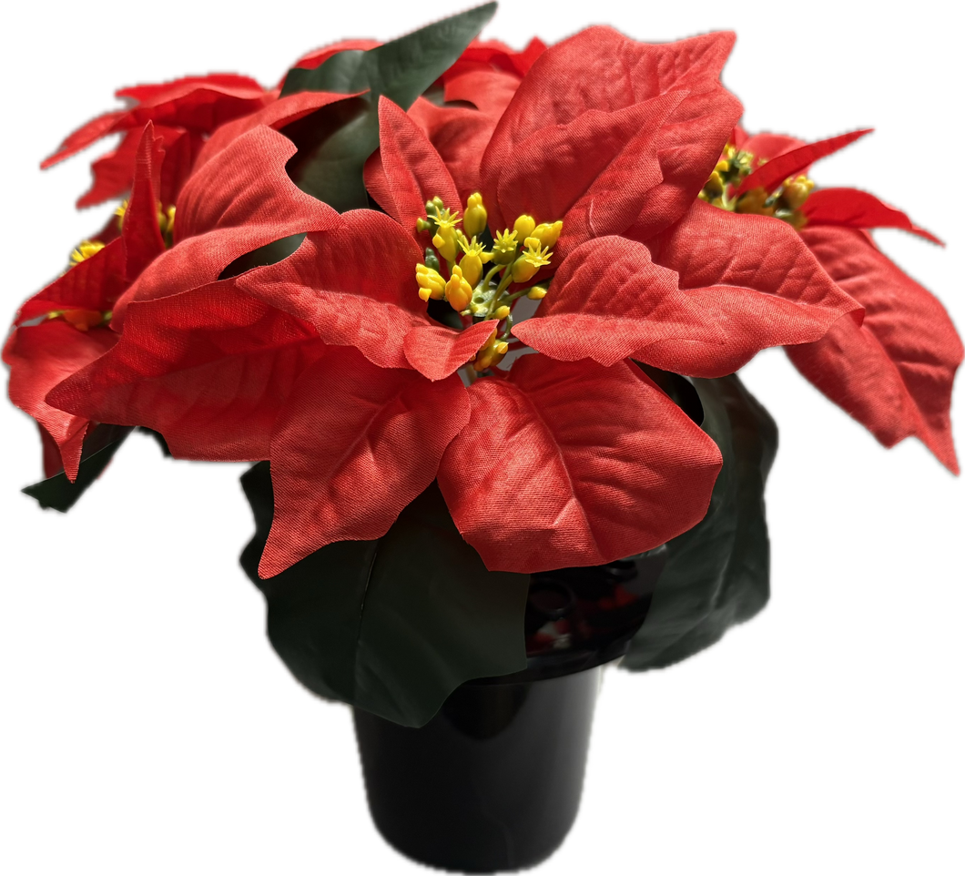 Red Poinsettia Grave Pot -  Xmas Christmas Memorial Grave Pot
