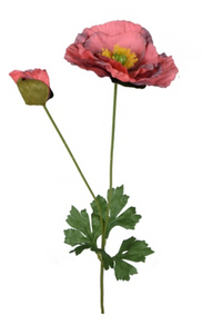 60cm Pink/Red Poppy Stem - Silk Artificial Single Stem