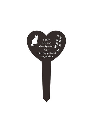 Cat Black & White Plastic Heart Stake Tribute Plaque Ornament Graveside Remembrance