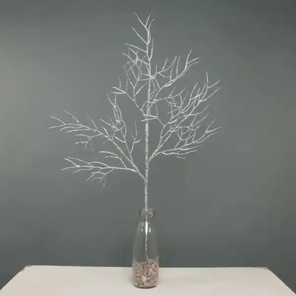 65cm Silver Glitter Twig Branch - Christmas Xmas Artificial Greenery