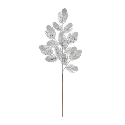 70cm Large Silver Glitter Feather Spray - Christmas Xmas Artificial (XB16)