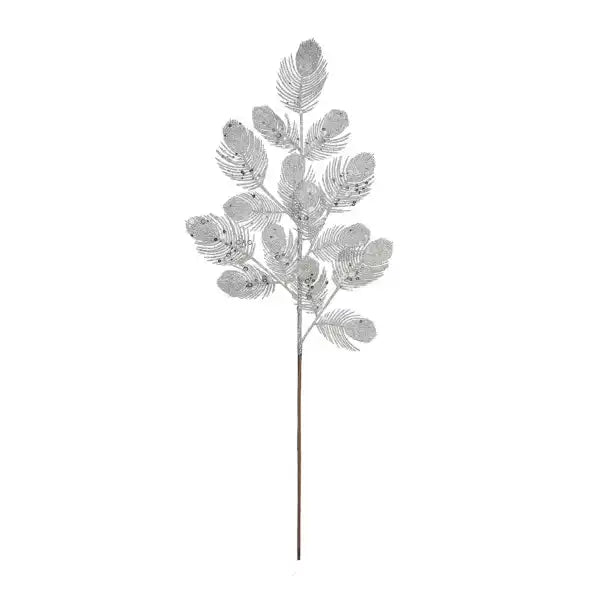 70cm Large Silver Glitter Feather Spray - Christmas Xmas Artificial (XB16)