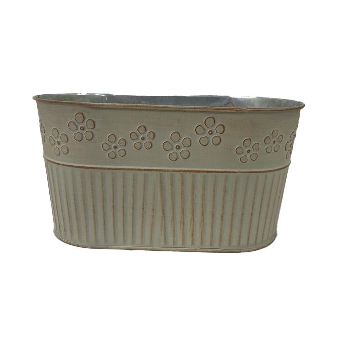 25cm Floral Metal Rustic Trough Container