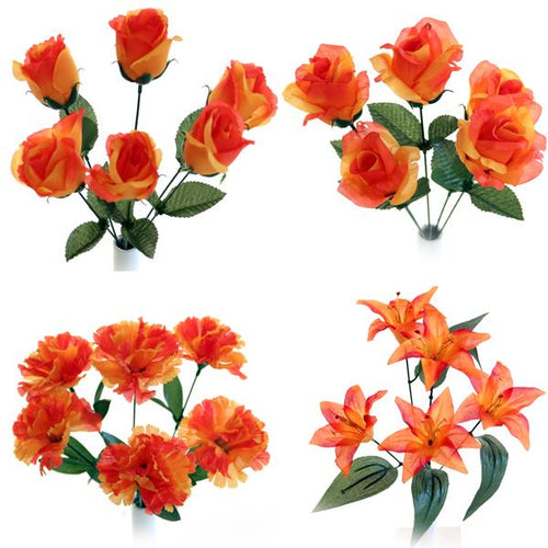 35cm Orange Artificial Flower Bunch - Lily Carnation Rose (ND)