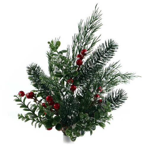 47cm Large Red Snow Berry Eucalyptus Fern and Pine Bunch - Christmas Artificial