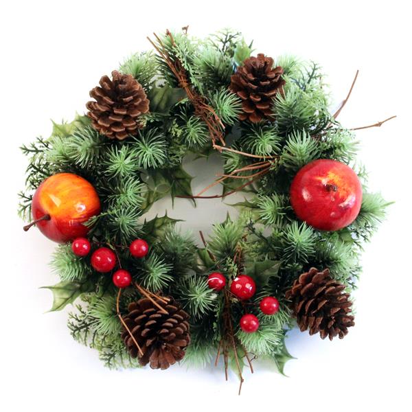 30cm Apple, Berry, Cone Christmas Wreath - Artificial Xmas