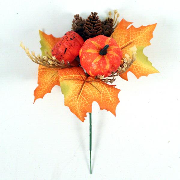 18cm Autumnal Pick - Maple Leaf Pumpkin Cones