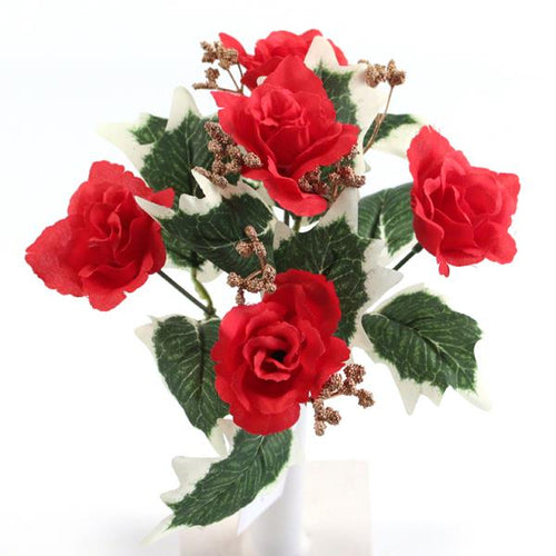 30cm Red Rose and Gyp Bunch - Christmas Xmas Artificial