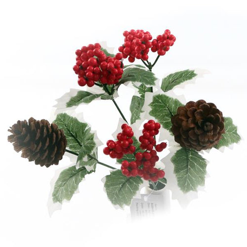 28cm Red Berry and Cone Bunch - Christmas Xmas Artificial Greenery