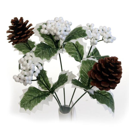 28cm White Berry and Cone Bunch - Christmas Xmas Artificial Greenery