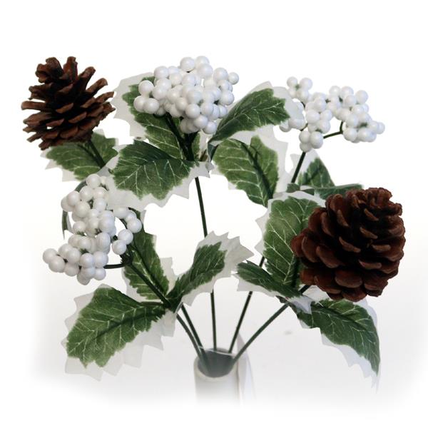 28cm White Berry and Cone Bunch - Christmas Xmas Artificial Greenery